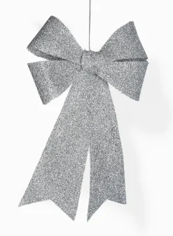 10in Long Silver Glitter Bow