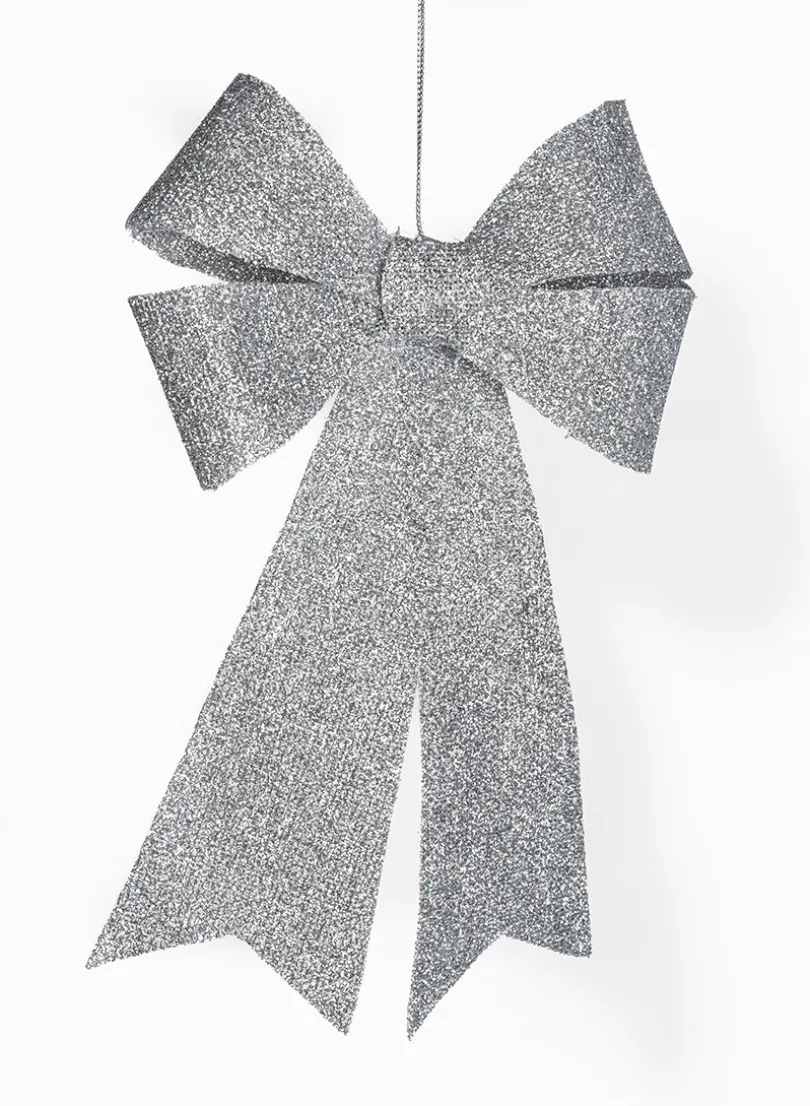 10in Long Silver Glitter Bow