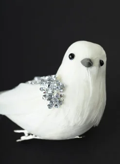 7in Long Silver Head White Feathered Bird, Set of 2