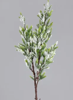 33in Long Single Trifoliate Pine Stem x 2 Branches with Snow