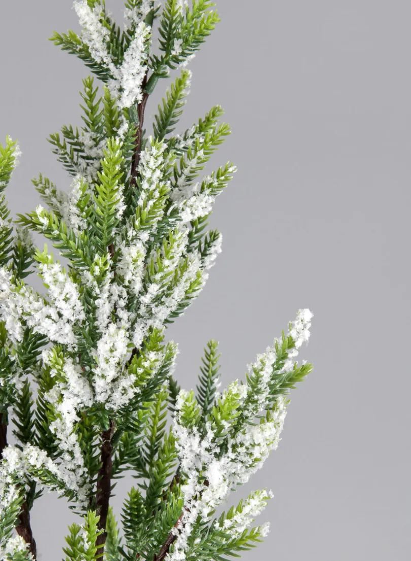 33in Long Single Trifoliate Pine Stem x 2 Branches with Snow