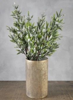 33in Long Single Trifoliate Pine Stem x 2 Branches with Snow