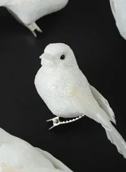 4in Long White Glitter Mini Bird, Case of 12