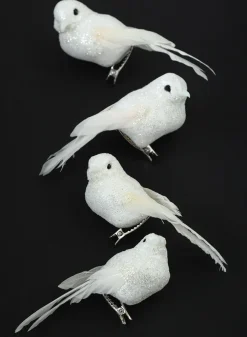 4in Long White Glitter Mini Bird, Case of 12