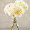 14in Long White Hydrangea in Clear Glass Vase