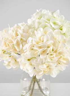 14in Long White Hydrangea in Clear Glass Vase