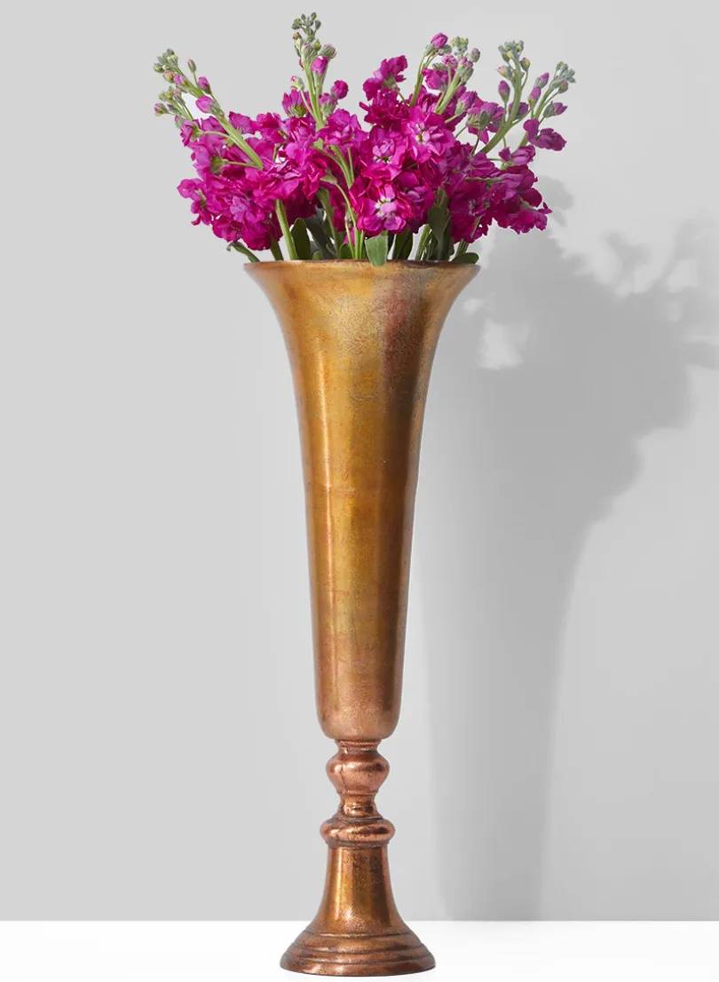 21 ½in Old Copper Aluminum Trumpet Vase