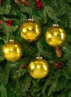 4in Round Antique Gold Glass Ornament Ball In Window Box