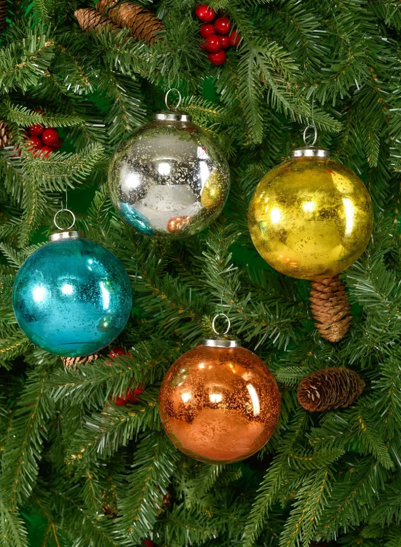 4in Round Antique Gold Glass Ornament Ball In Window Box