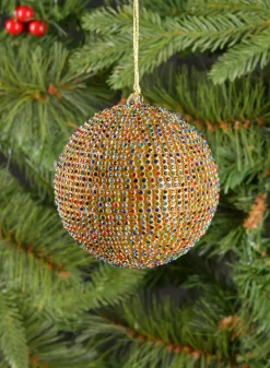 3.5in Round Antique Multicolor Crystal Bead Plastic Ornament
