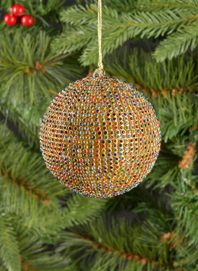 3.5in Round Antique Multicolor Crystal Bead Plastic Ornament