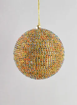 3.5in Round Antique Multicolor Crystal Bead Plastic Ornament