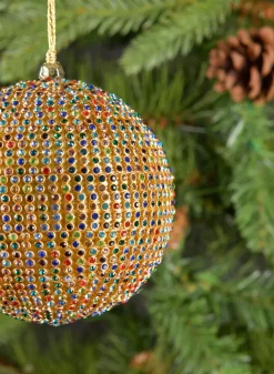 3.5in Round Antique Multicolor Crystal Bead Plastic Ornament