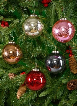 3in Round Antique Platinum Glass Ball Ornament in Window Box, Set of 6