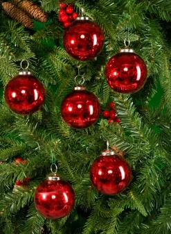6in Round Antique Red Glass Ball Ornament