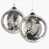 6in Round Antique Silver Glass Ornament Ball, Set of 2