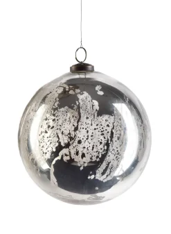 8in Round Antique Silver Glass Ornament Ball