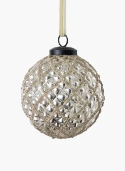 3in Round Beaded Gold Hobnail Glass Ornament, Set of 6