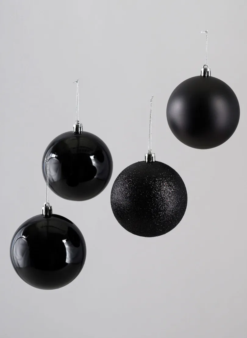 3in Round Black Shiny / Matte / Glitter Plastic Balls (80mm), Set of 16