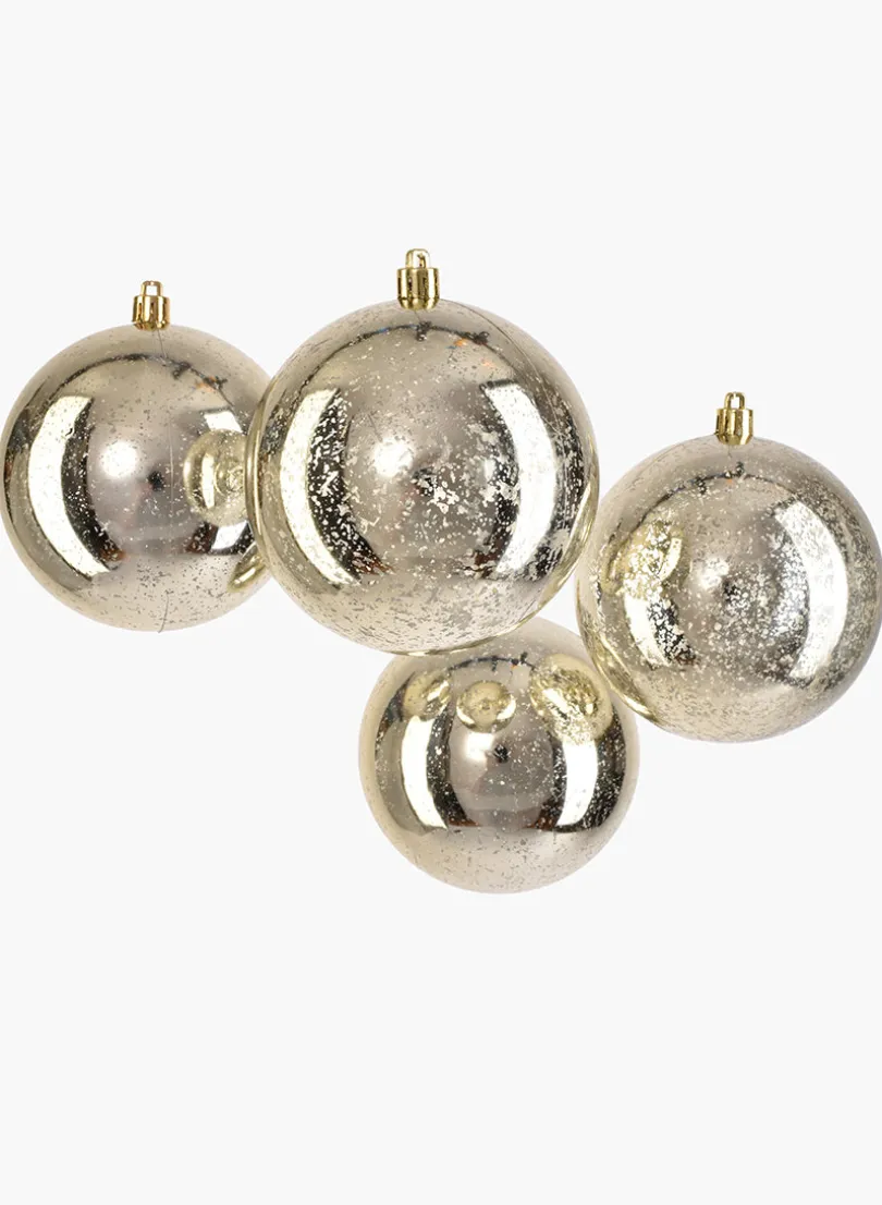 4in Round Champagne Mercury Ornament Ball, Set of 4