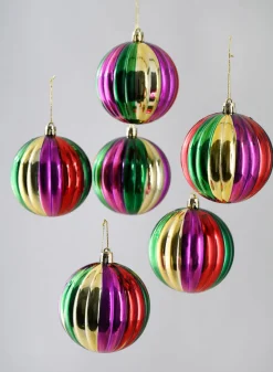 3in Round Colorful Hand-Painted Plastic Pumpkin Balls (80mm), Set of 6