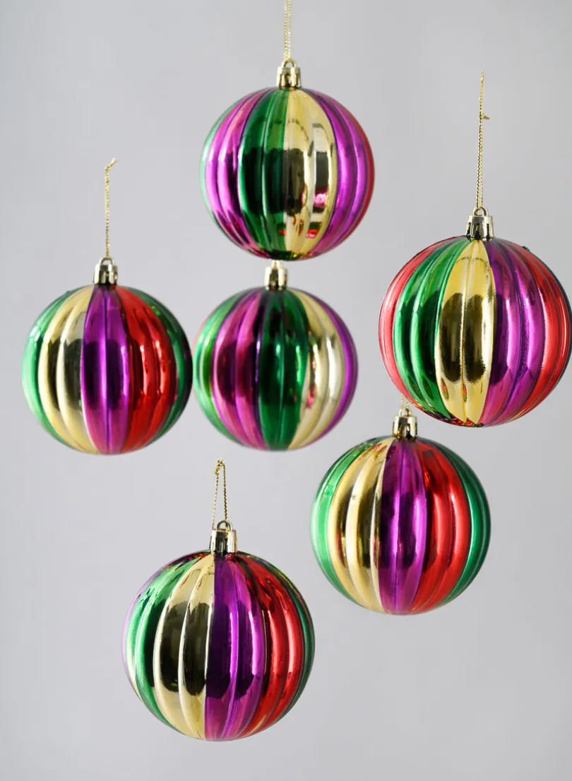 3in Round Colorful Hand-Painted Plastic Pumpkin Balls (80mm), Set of 6