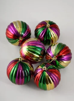 3in Round Colorful Hand-Painted Plastic Pumpkin Balls (80mm), Set of 6