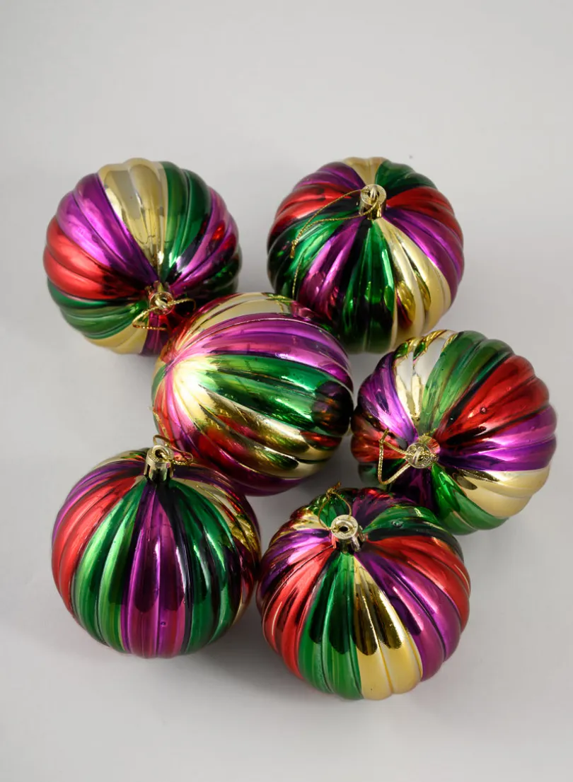 3in Round Colorful Hand-Painted Plastic Pumpkin Balls (80mm), Set of 6