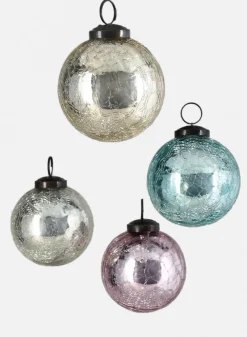 3in Round Crackled Pastel Plastic Ornaments, Set of 4