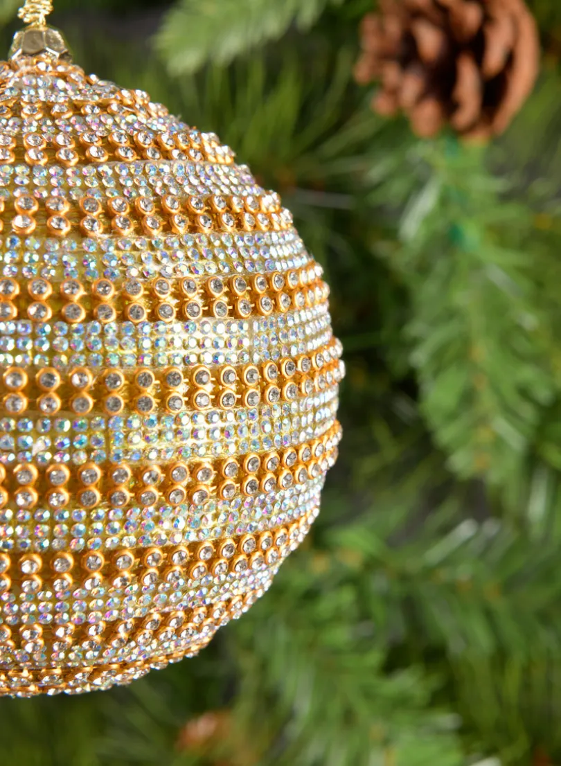 3.5in Round Dual Tone Crystal Bead Plastic Ornament