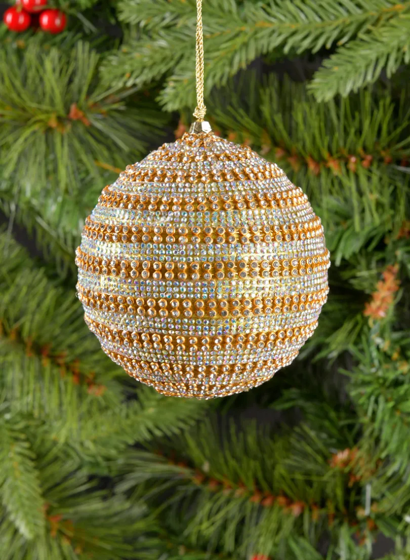 3.5in Round Dual Tone Crystal Bead Plastic Ornament