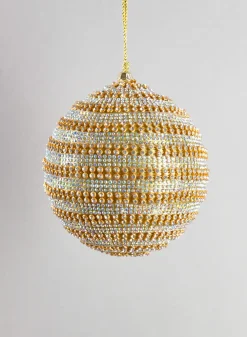 3.5in Round Dual Tone Crystal Bead Plastic Ornament