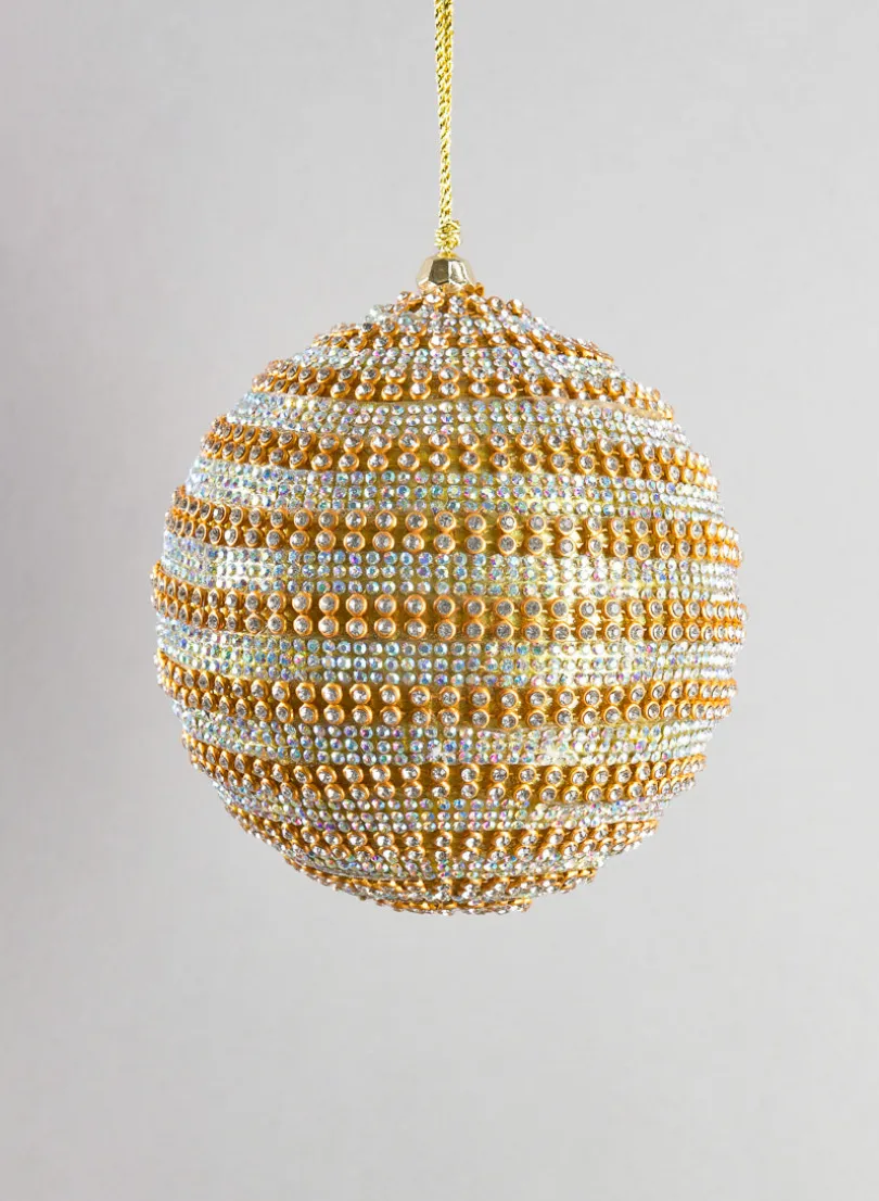 3.5in Round Dual Tone Crystal Bead Plastic Ornament