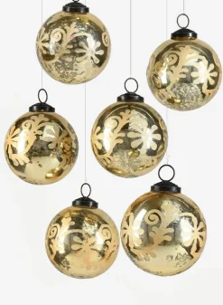 3in Round Etched Classic Glass Ornament Ball, Set of 6