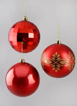 4in Round Festive Red Plastic Ornament Collection, Set of 12
