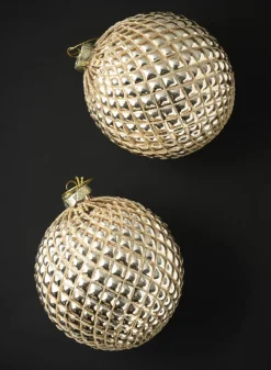 9in Round Gilded Hammered Gold Glass Ornament, Set of 2
