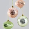 3in Round Gilded Pastel Pink and Green Onion and Ball Plastic Ornament, Set of 12