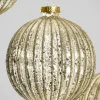 4in Round Gilded Pleated Antique Silver Glass Ornament, Set of 4