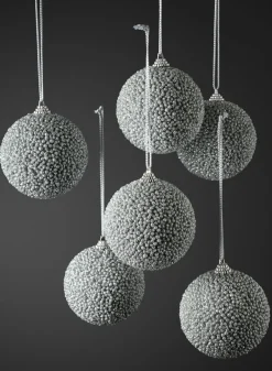 4in Round Gilded Silver Ornament, Set of 6