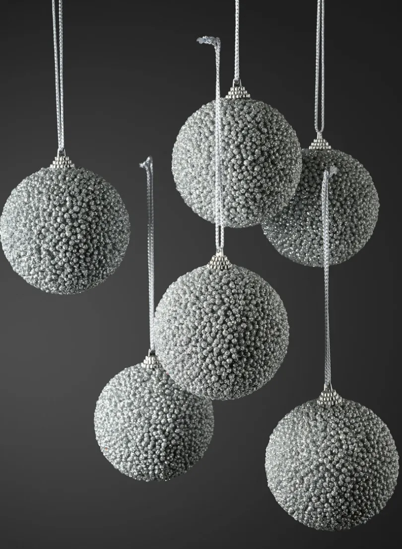 4in Round Gilded Silver Ornament, Set of 6