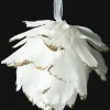 4in Round Glittered Gold Tip Feather Ornament Ball, Case of 12