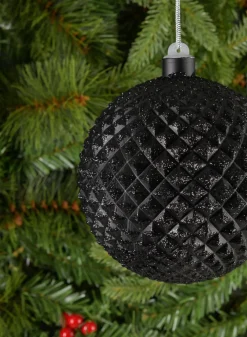 5in Round Glitter Spike Black Plastic Ornament