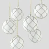 3in Round Glitter Swirl White Glass Ornament Ball, Set of 6