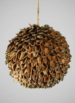 4in Round Glitter Tip Pine Cone Round Ornament, Case of 12