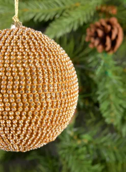 3.5in Round Gold Crystal Bead Plastic Ornament