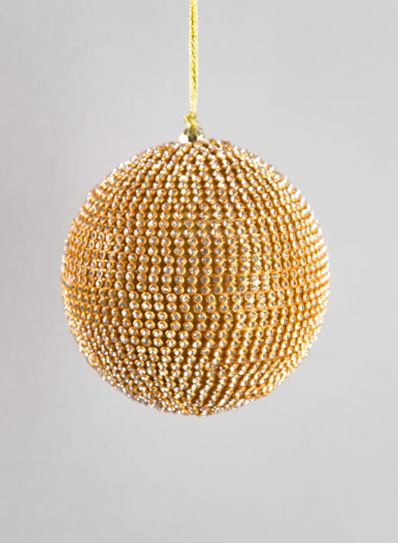 3.5in Round Gold Crystal Bead Plastic Ornament
