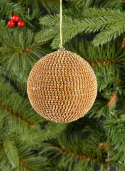 3.5in Round Gold Crystal Bead Plastic Ornament