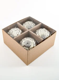 4in Round Gold Diamond Dimple Glass Ball Ornament