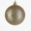 3in Round Gold Glitter Plastic Ornament Ball, Set of 12