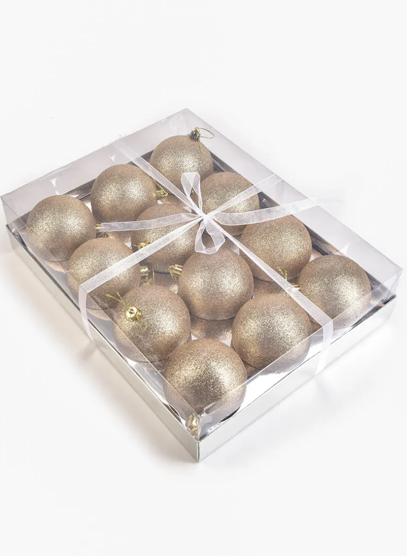 3in Round Gold Glitter Plastic Ornament Ball, Set of 12
